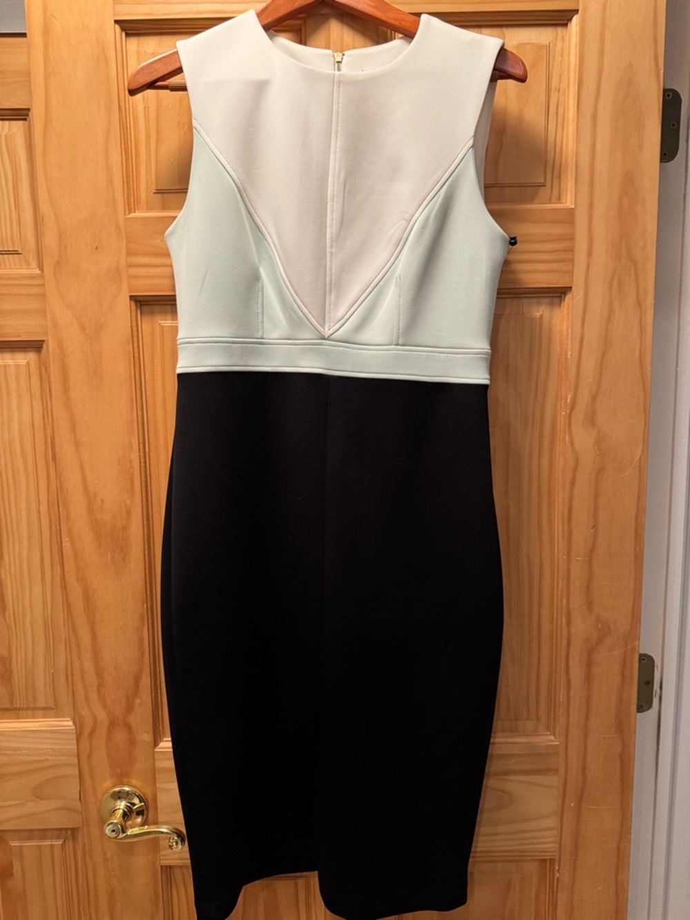 Calvin Klein Black, White and Mint Sleeveless Midi Sheath Dress